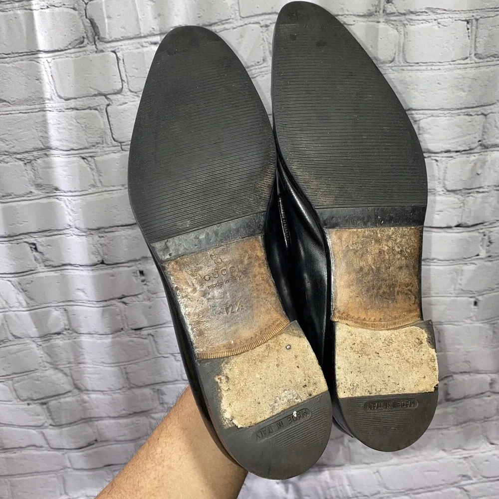 Gucci Horse Bit Men's 12.5 Vintage Black Made in Italy Leather Loafers 353016